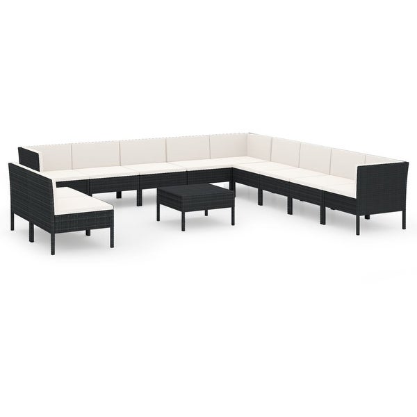 12 Piece Patio Lounge Set with Cushions Poly Rattan Black - Overstock - 36364591