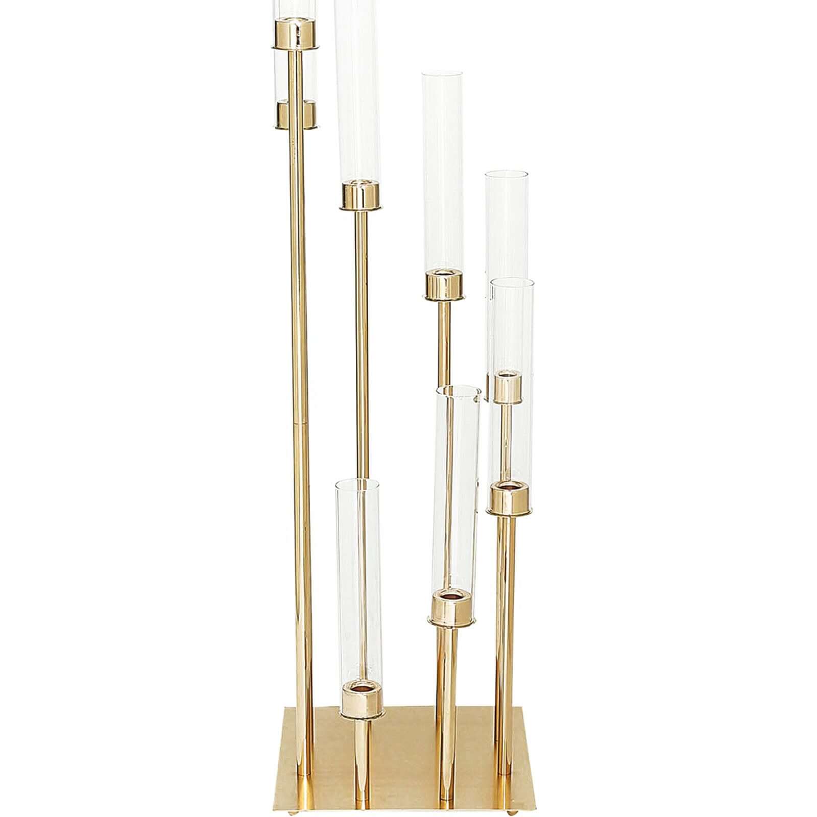 Gold 8 Arm Cluster Taper Candle Holder With Clear Glass Shades, Large Candle Arrangement 42