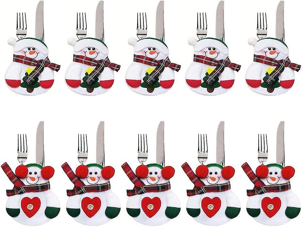 10pcs Silverware Costume Dinner Cutlery Holder Snowman Shaped Bags Knife Forks Bag For Table Decoration Baobao Christmas