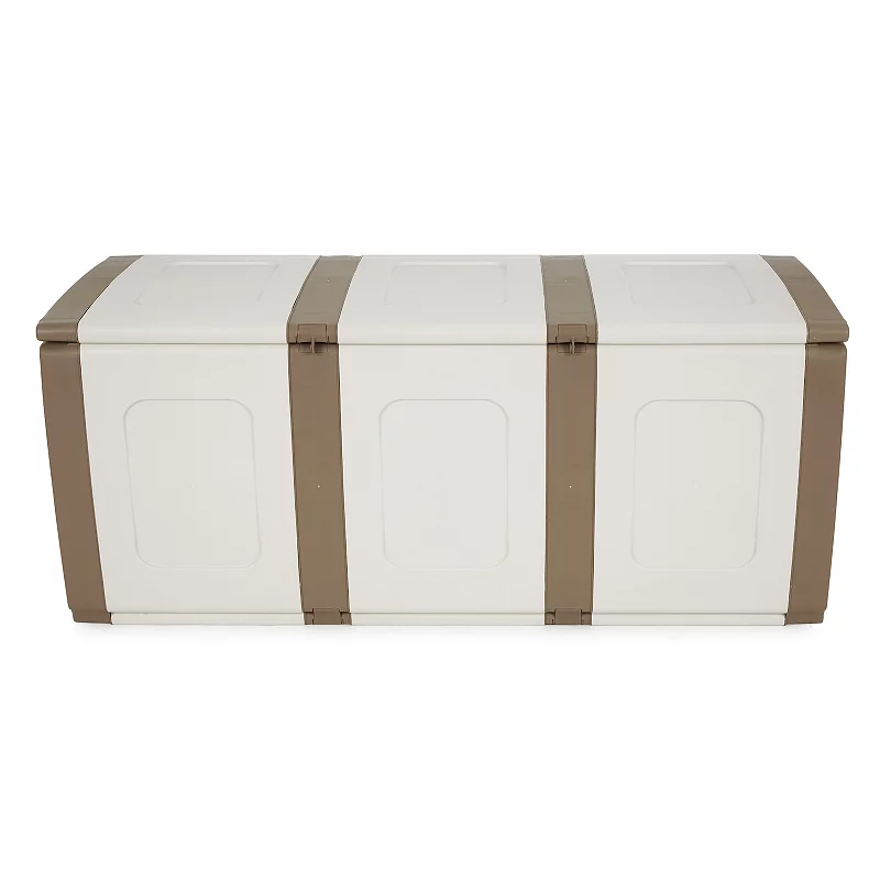 Homeplast Bold 79 Gallon Plastic Storage Trunk Resin Deck Box， Beige/White