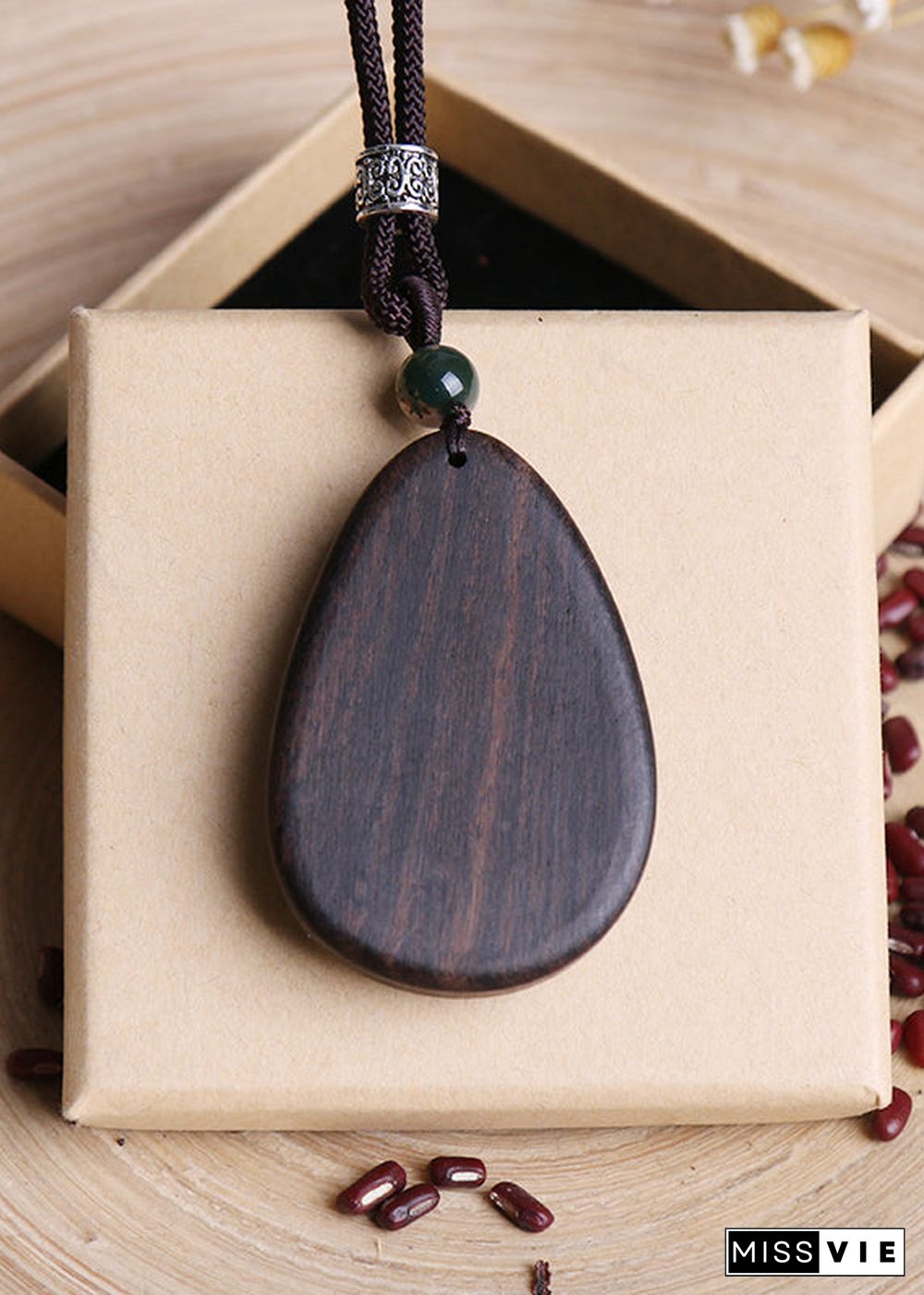 Art Black Alloy Black Sandalwood Peony Pendant Necklace