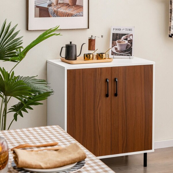 Wood Buffet Side Cabinet with 2 Doors and 5-Position Adjustable Shelf-Walnut - 28.5