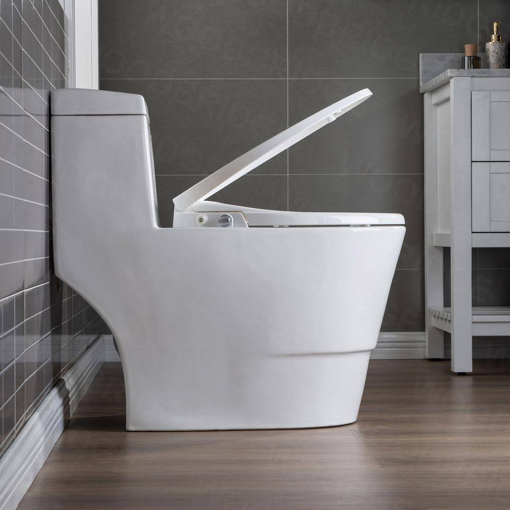 WOODBRIDGE Marsala II One Piece 1.1GPF1.6 GPF Dual Flush Elongated Toilet with Non-Electric Toilet Seat Included in White HT0042