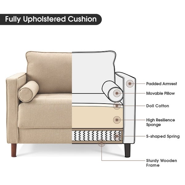 Mcombo Accent Chair， Linen Lounge Sofa Couch with Pillows， Large Club Armchair for Living Room Bedroom