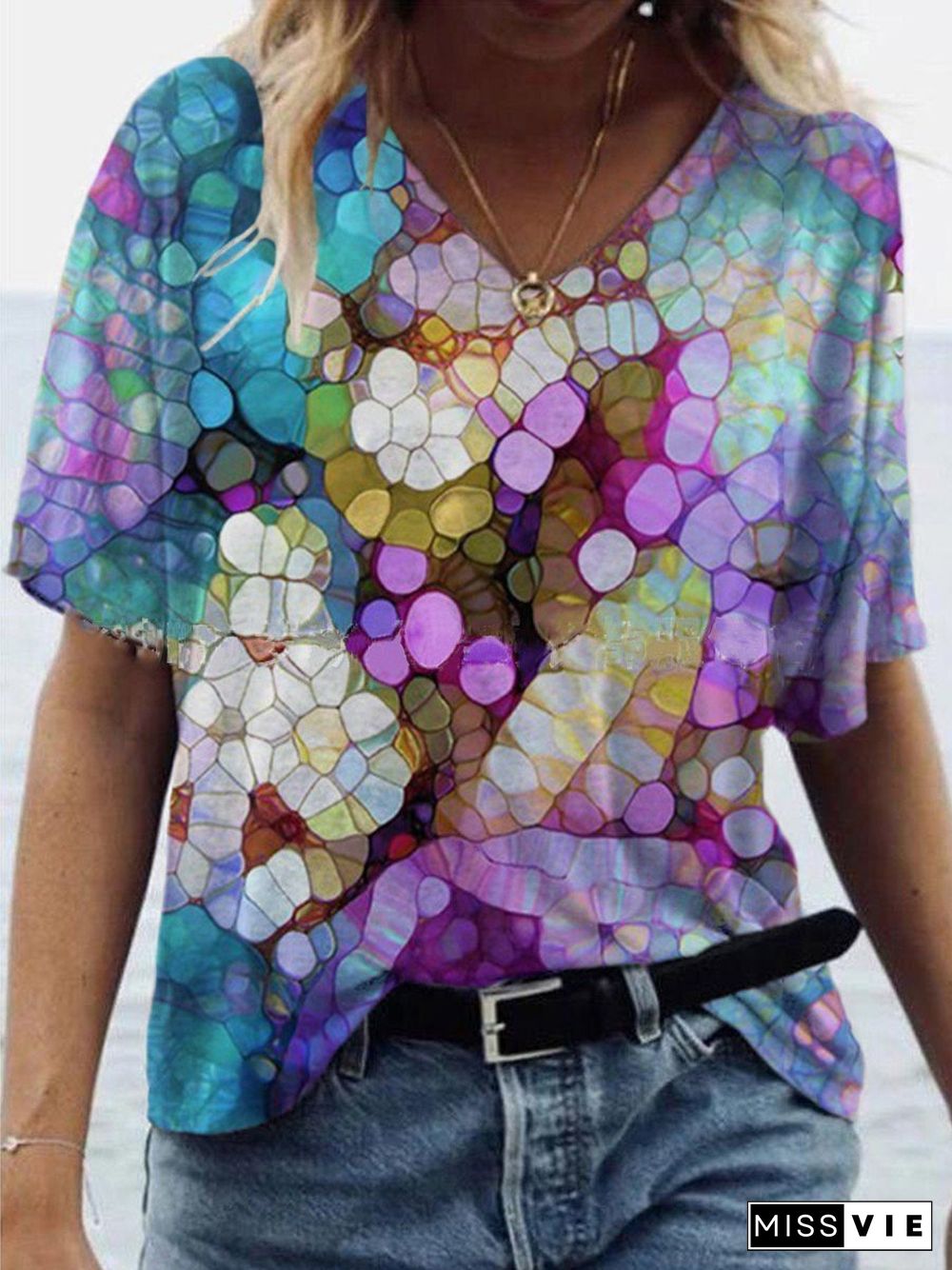 Summer Print V-Neck Comfortable T-Shirt