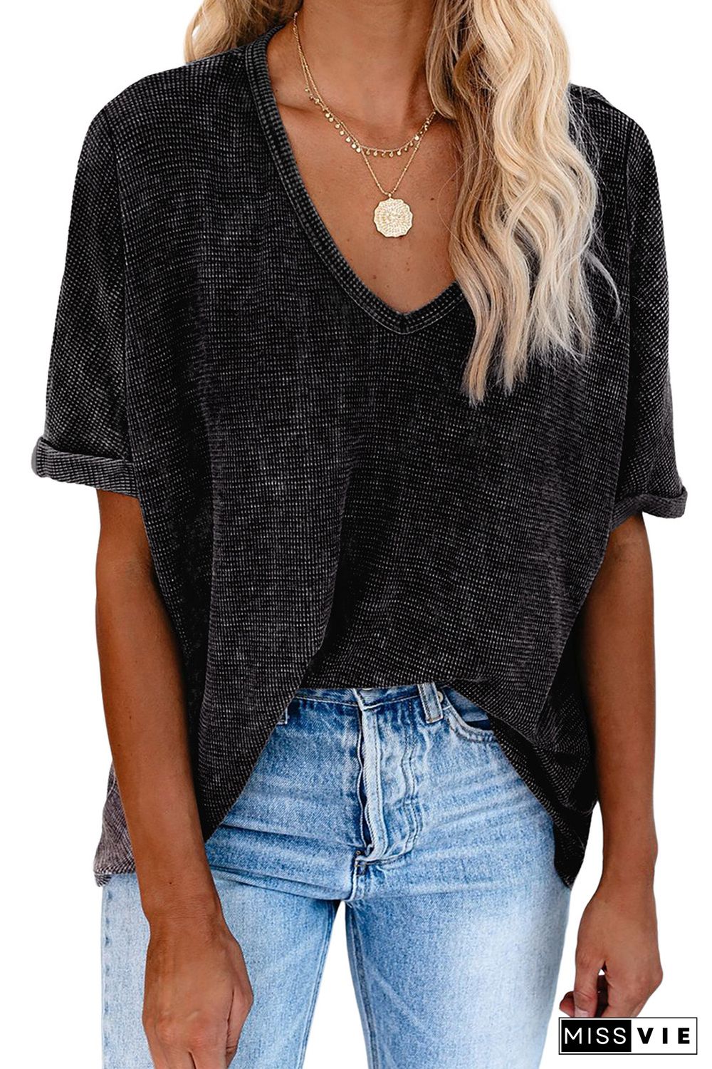 Gray High Low Cuffed Tee