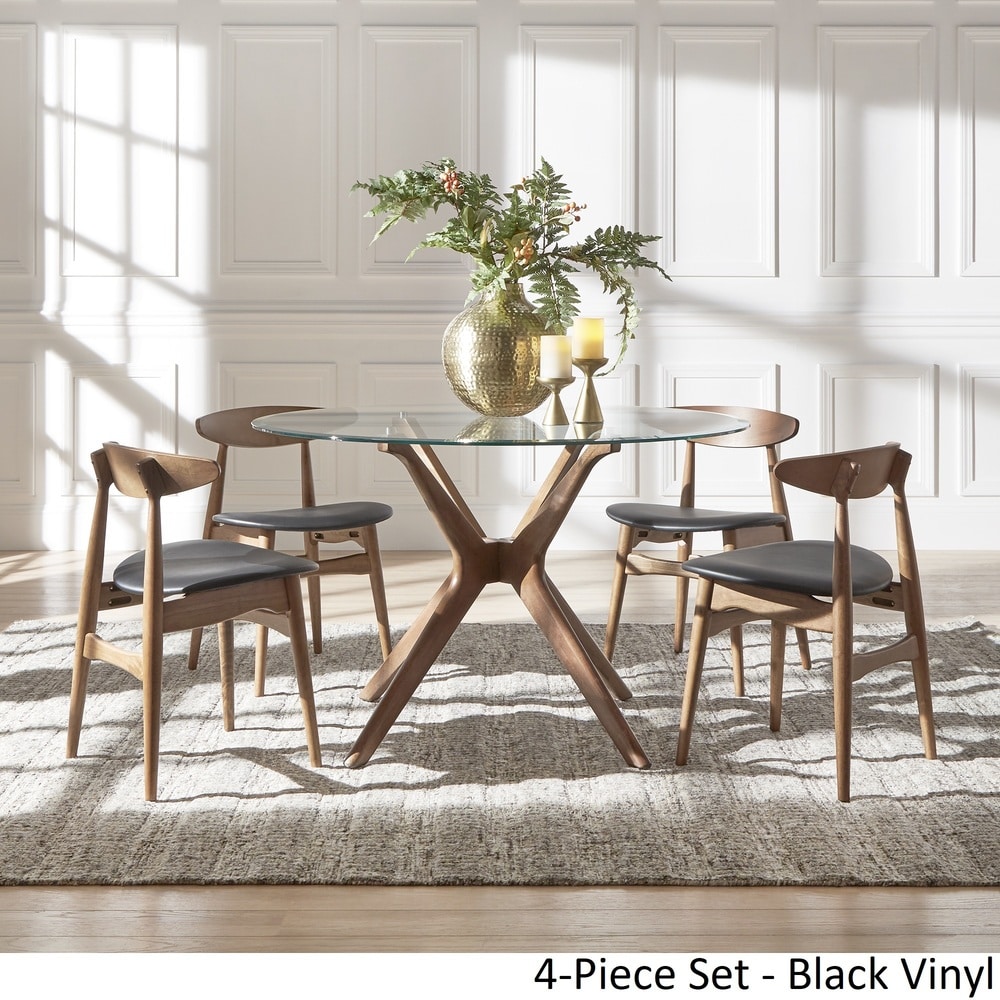 Nadine Dark Walnut Finish Glass Table Top Round Dining Set   Curved Back Chairs by iNSPIRE Q Modern