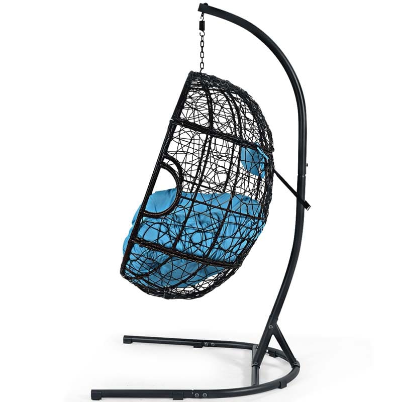 Outdoor Indoor Hanging Egg Chair Hammock Swing Chair with C Hammock Stand Set, Soft Seat Cushion & Pillow