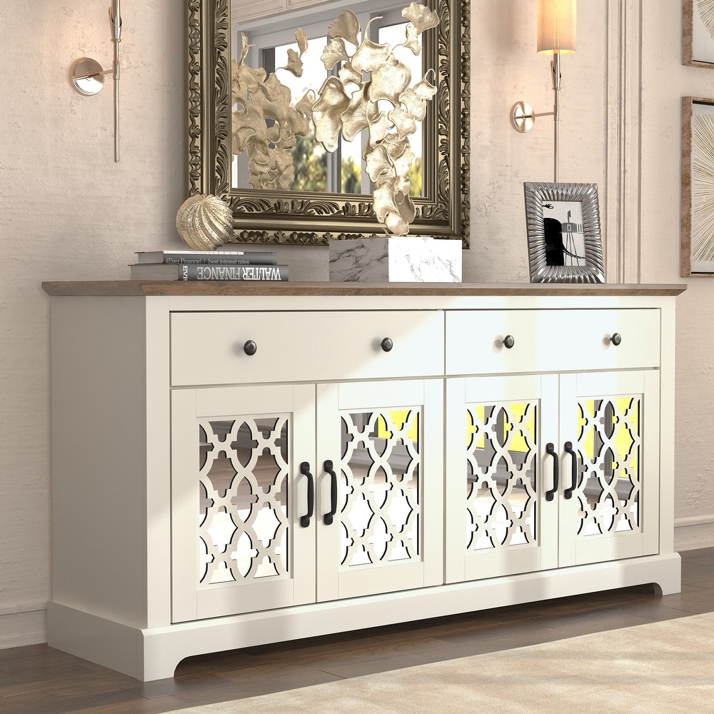 Heron Wood 59.1in. 4 Door Wide Sideboard with Adjustable Shelves and Drawers   59.1\