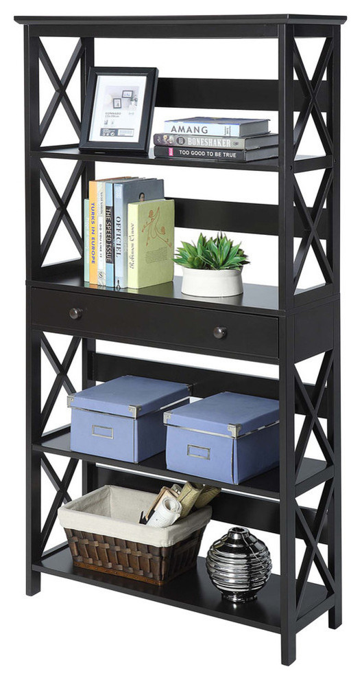 Convenience Concepts Oxford 5 Tier Bookcase with Drawer in Black Wood Finish   Transitional   Bookcases   by Homesquare  Houzz