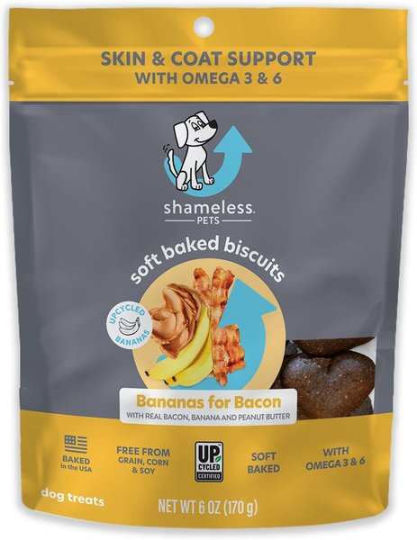 Shameless Pets Soft Baked Bananas for Bacon Flavor Grain-Free Dog Treats， 6-oz bag