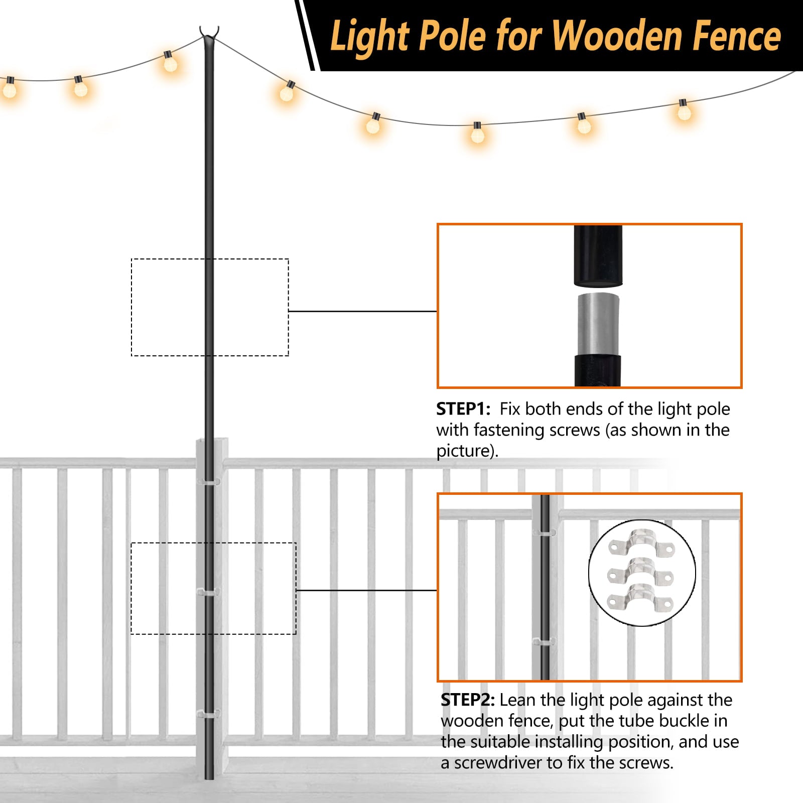 Docred 1 PACK Outdoor String Light Poles， 10FT Steel Powder Coated Sun Shade Post for Hanging String Lights， Garden， Backyard， Patio Lighting Stand for Parties， Wedding