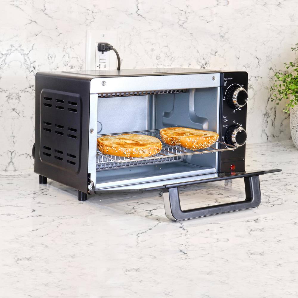 Total Chef 4-Slice Toaster Oven 1000W Black Compact Design with Baking Pan and Toasting Rack TCTO09