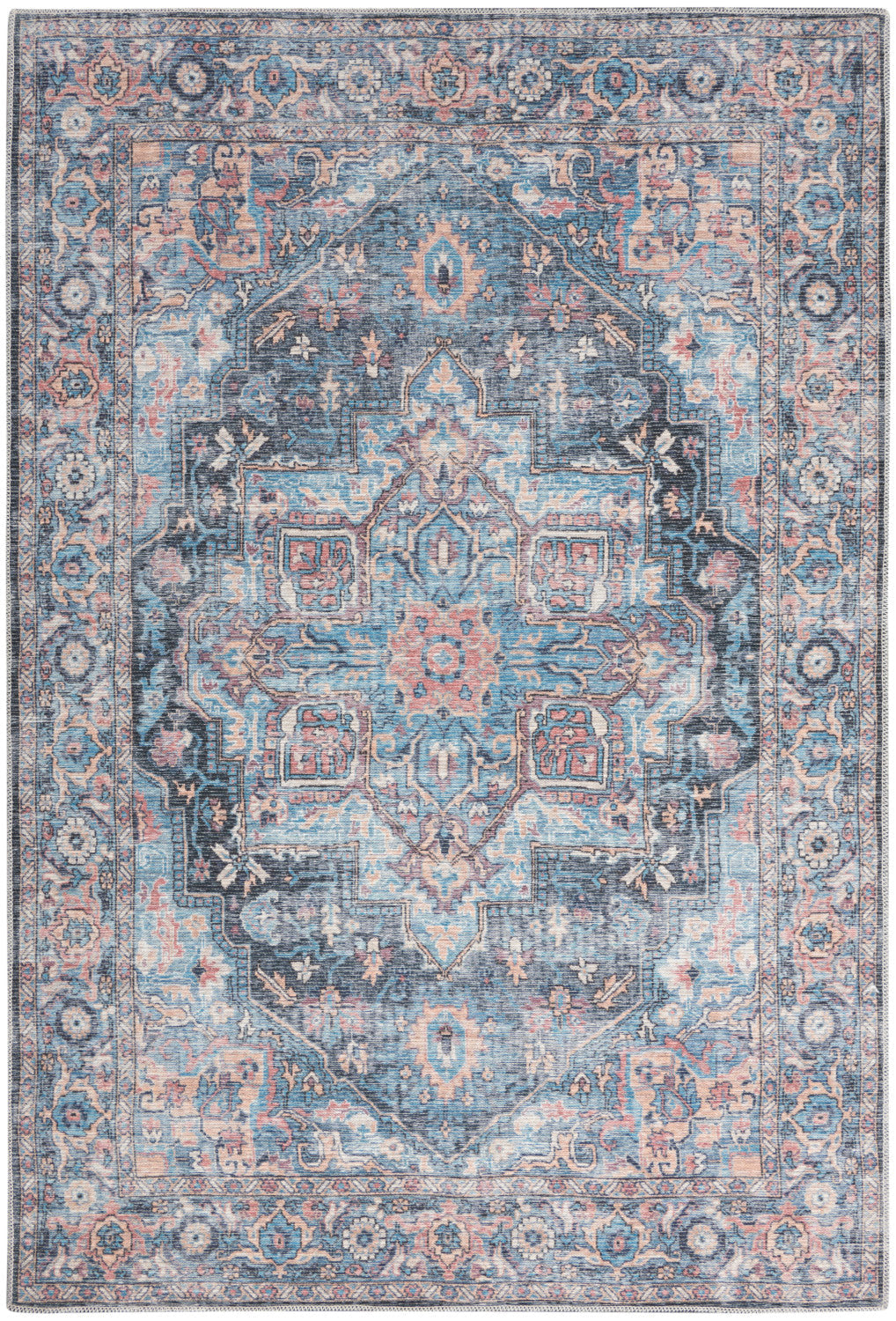 Machine Washable Series Light Blue Multi Vintage Rug