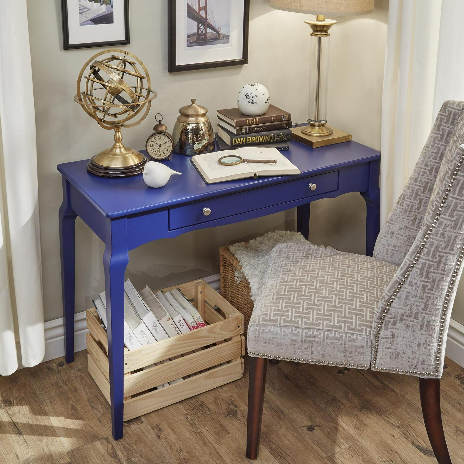 Chelsea Lane Riley Wood SingleDrawer Writing Desk Twilight Blue  Crowdfused