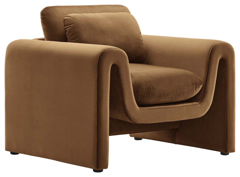 Waverly Performance Velvet Armchair   Brown   Contemporary   Armchairs And Accent Chairs   by First of a Kind USA Inc  Houzz