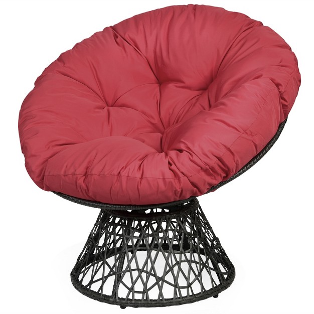 Tangkula Rattan Papasan Chair Ergonomic Chair All weather Wicker 360 degree Swivel Cushion For Outdoor amp Indoor Red black green