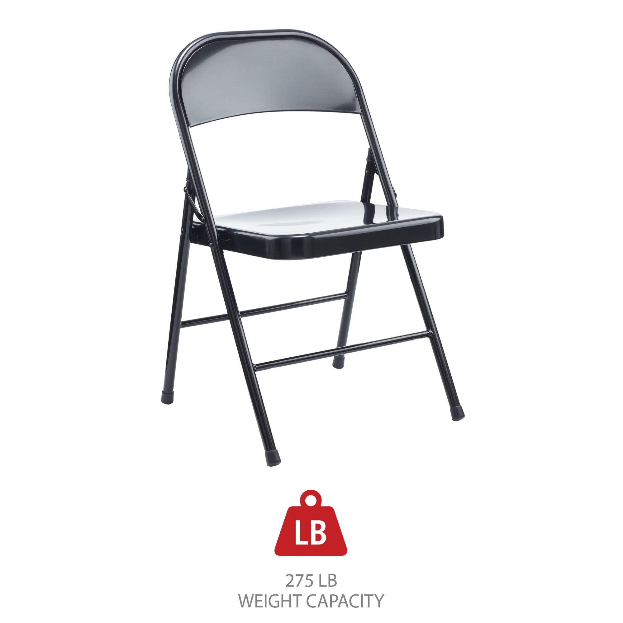 Alera Armless Steel Folding Chair, Supports Up to 275 lb, Black, 4/Carton