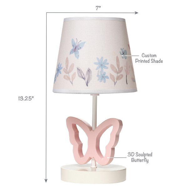 Lambs amp Ivy Baby Blooms Pink Butterfly Nursery Lamp With Floral Shade amp Bulb