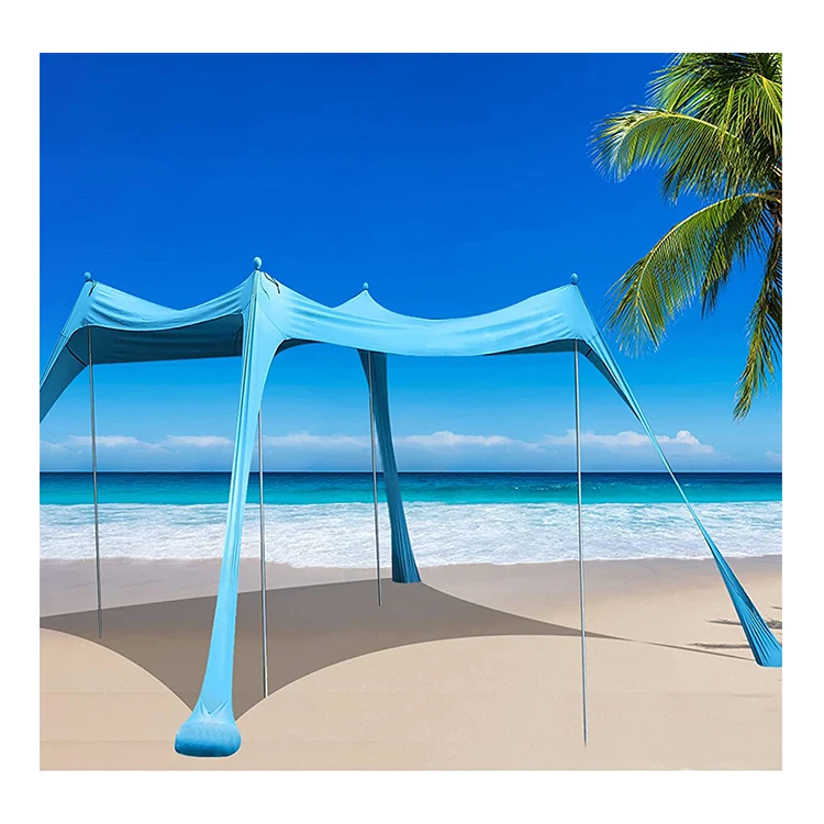 Family Beach Tent Sunshade Canopy Pop Up Sun Shelter 4 Pole with Carry Bag for Beach