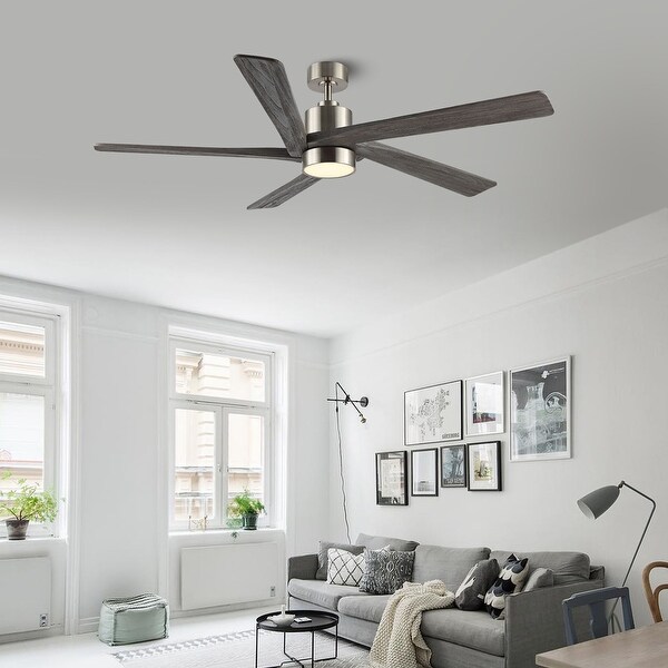 WINGBO 64 Inch DC Ceiling Fan with Lights and Remote Control， 5 Reversible Carved Wood Blades - N/A Shopping - The Best Deals on Ceiling Fans | 40094819