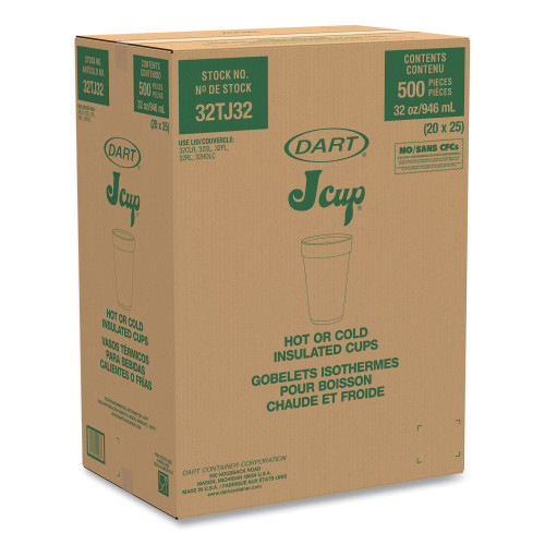 Dart Foam Drink Cups， 32 oz， White， 25/Bag， 20 Bags/Carton (32TJ32)