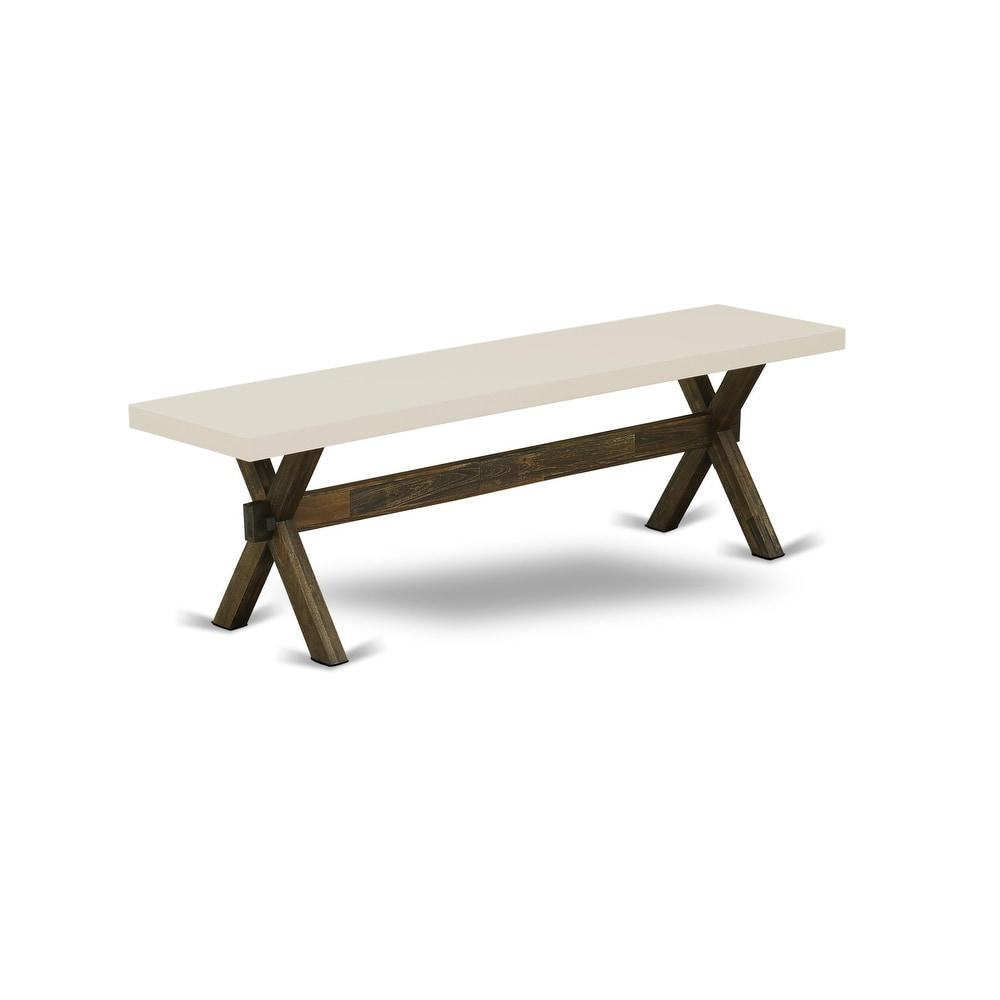 East West Furniture X Style Modern Dining Room Bench with Wooden Seat(Finish Options)