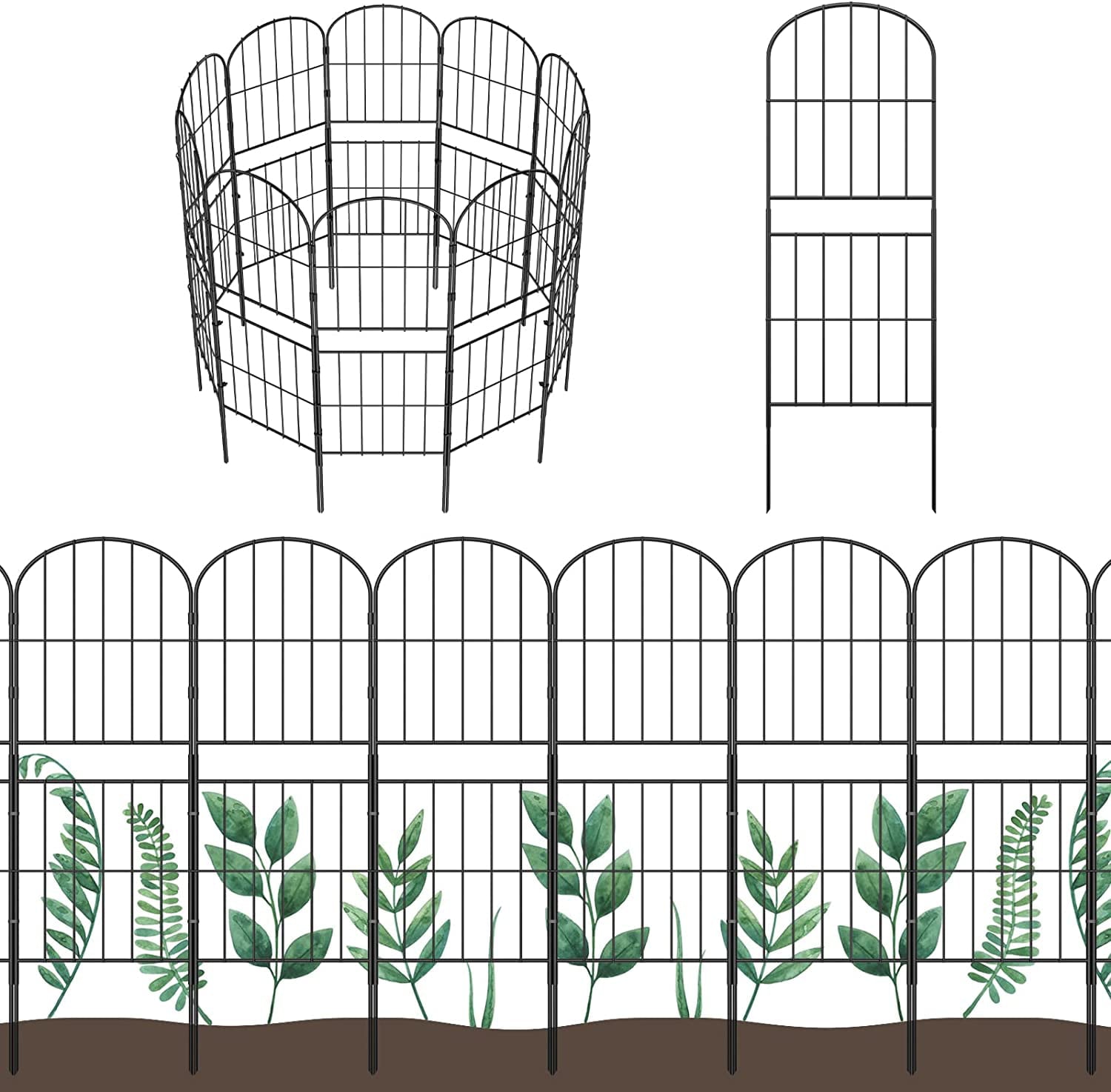 Decorative Garden Fence No Dig Fencing 10 Pack, 37.5in (H) x 10ft (L) Rustproof Metal Wire Panel Border