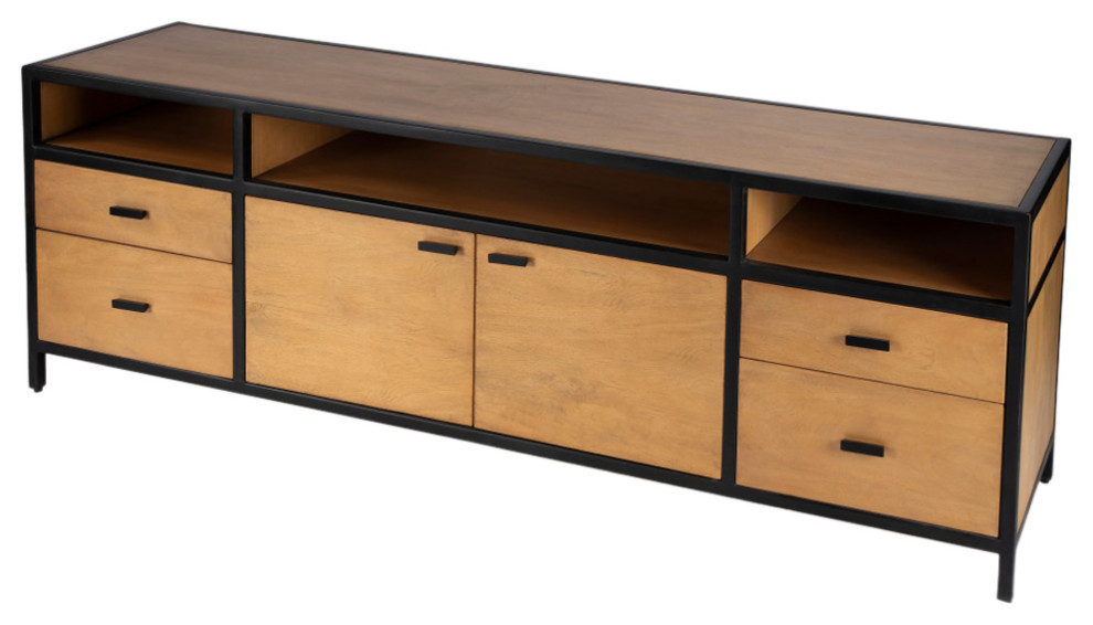 Butler Specialty Company  Hans Wood and Iron 78 quotTV Stand with Storage  Natural   Industrial   Entertainment Centers And Tv Stands   by Butler Specialty Company  Houzz