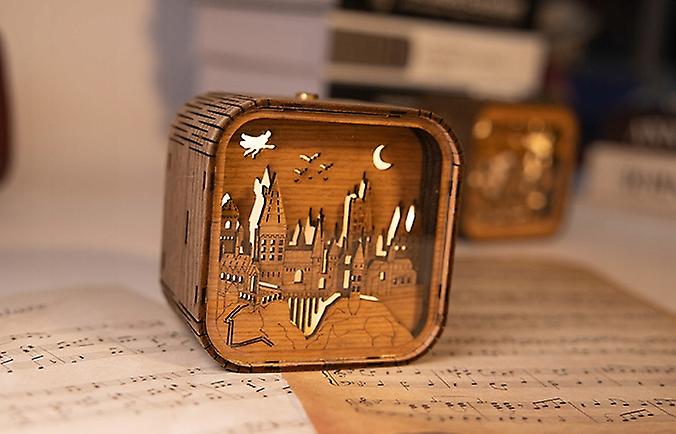 Hogwarts Vintage 3d Night Light Wooden Paper Carved Music Box