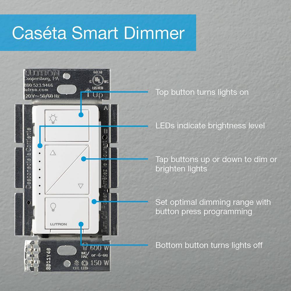 Lutron Caseta Smart Dimmer Switch for Wall  Ceiling Lights 150W LED White (PD-6WCL-WH-R-4) (4-Pack) PD-6WCL-WH-R-4