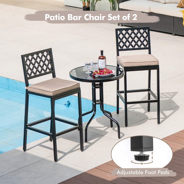 Costway Set Of 2 Outdoor Bar Height Dining Chairs Patio Metal Bar Stools With Cushion