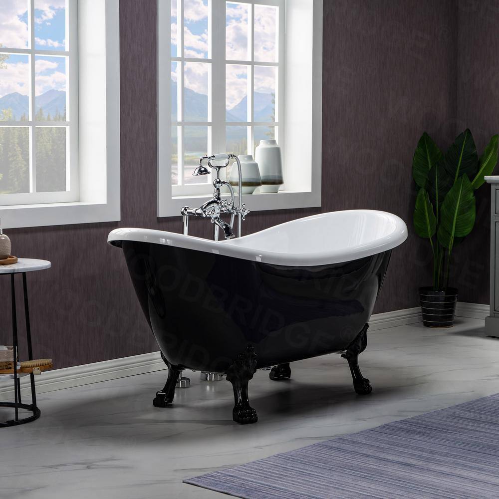 WOODBRIDGE Cincinati 59 in. Heavy Duty Acrylic Slipper Clawfoot Bath Tub in Black Claw Feet Drain  Overflow in Matte Black HBT7042