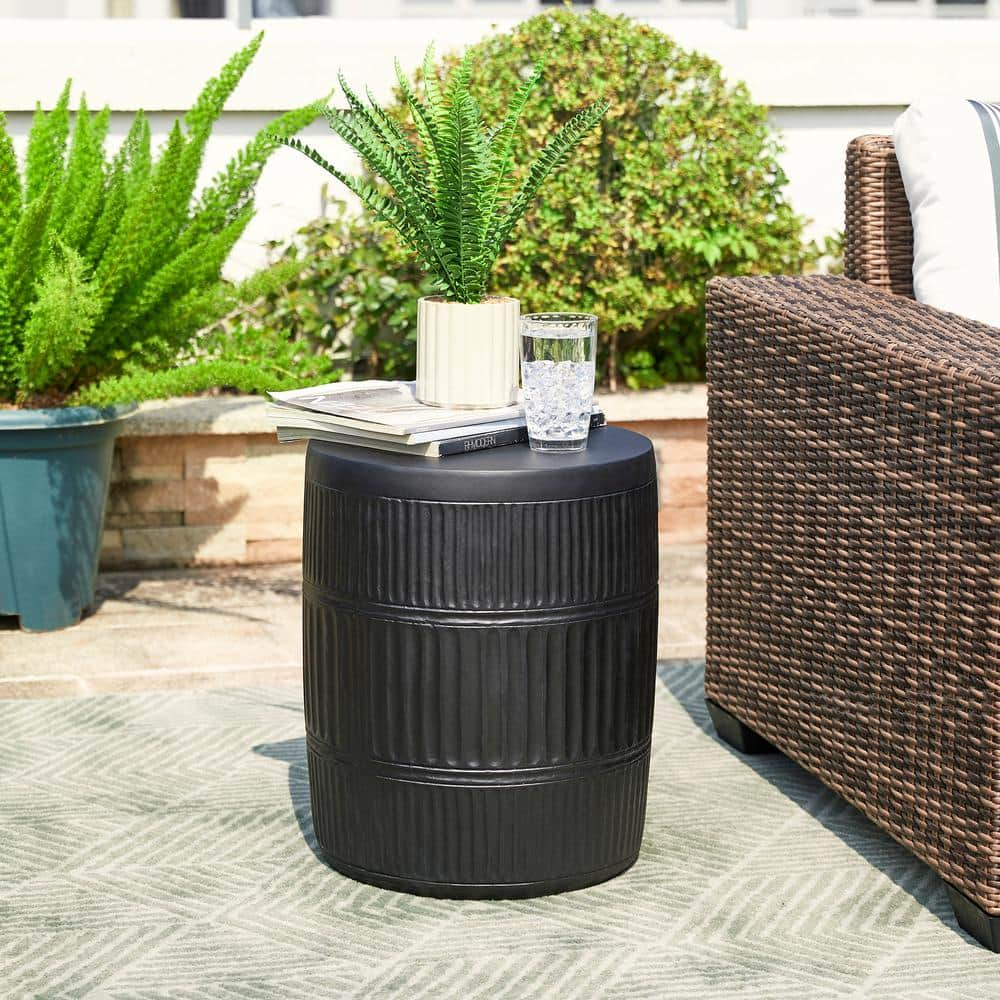 Glitzhome 18.5 in. H Multi-functional MGO Black Textured Garden Stool or Planter Stand or Accent Table 2029500017