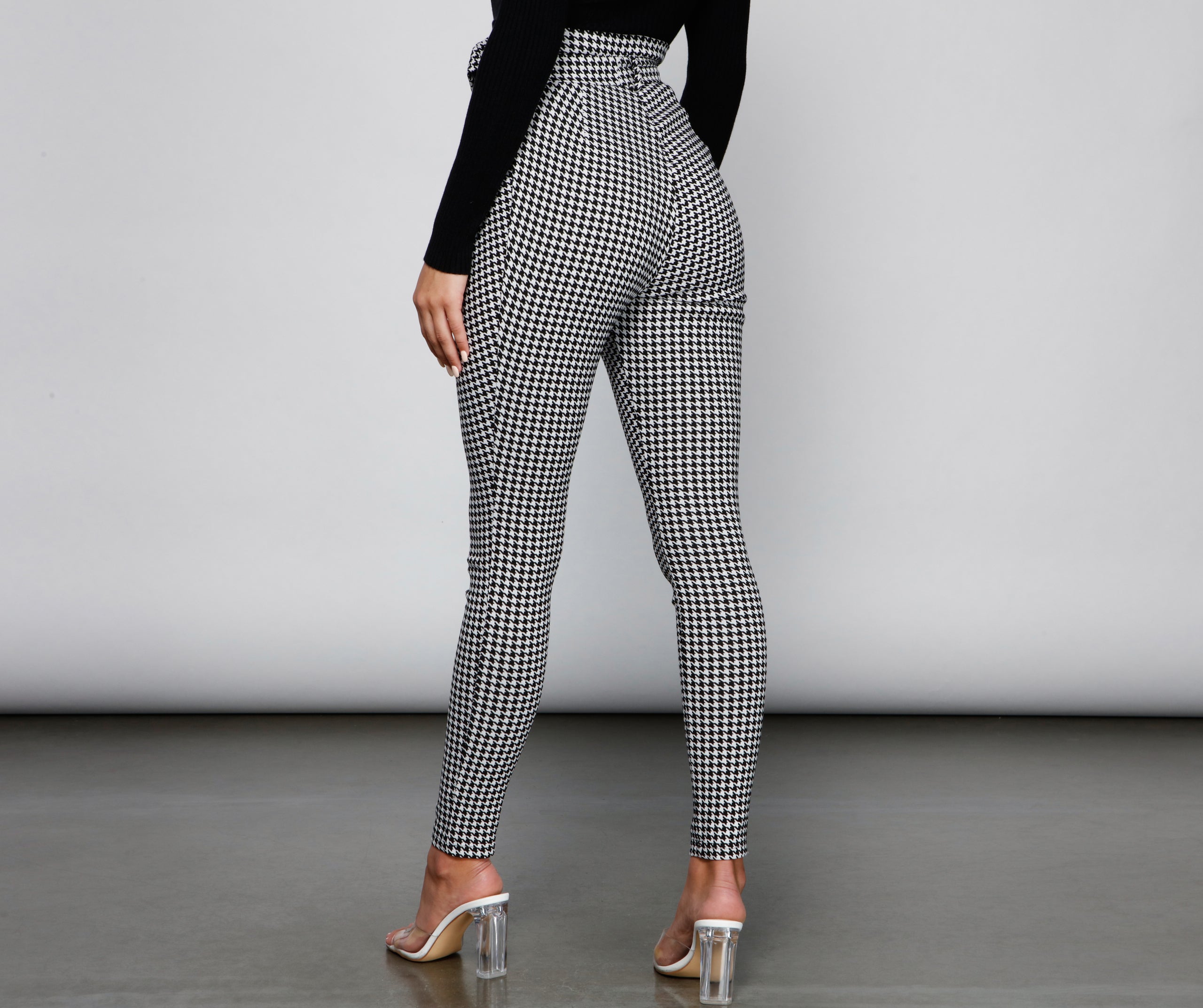 Houndstooth Paper Bag Skinny Pants