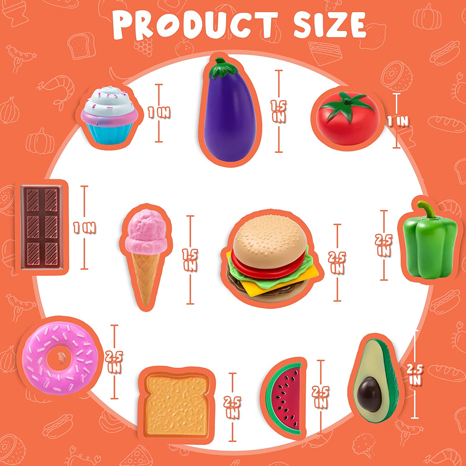 JOYIN 50 PCS Kids Plastic Play Food Toys， Fake Food， Pretend Kitchen Playset， Toddler Imaginative Development Toys， Fun Educational Game Accessories， Christmas Bithday Gifts Party Supplies