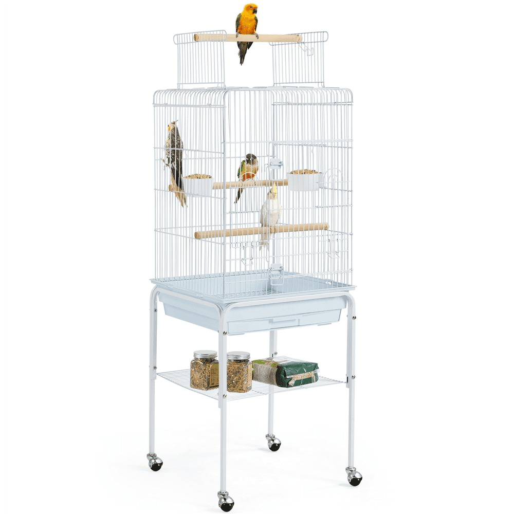 Yaheetech 47-inch Play Top Bird Cage w/ Detachable Rolling Stand， White