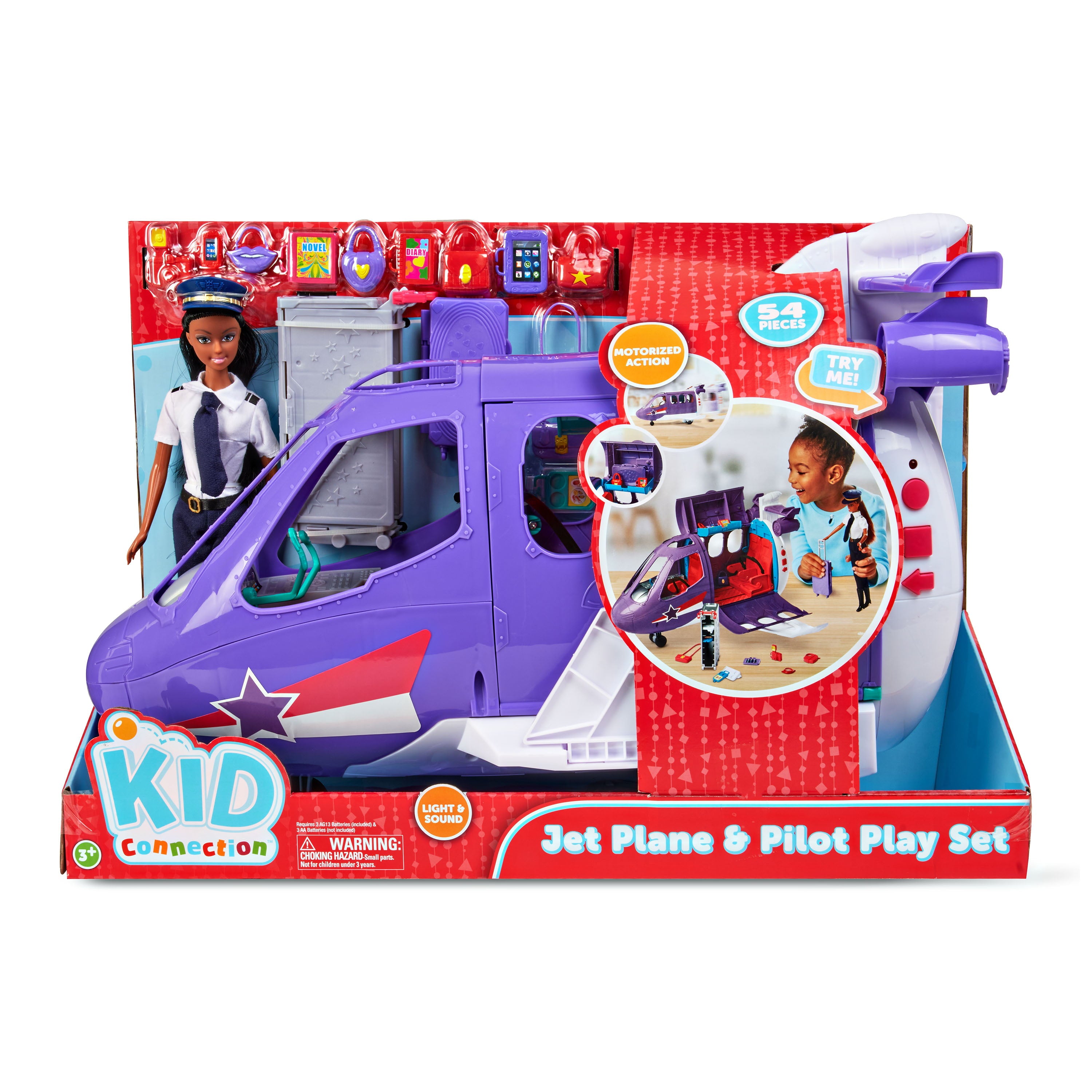 Kid Connection Jet Plane & Pilot Play Set, Dark Skin Tone, 54 Pieces