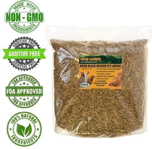 Exotic Nutrition Grub-Worms Dried Black Soldier Fly Larvae Bird Food， 2.5-lb bag