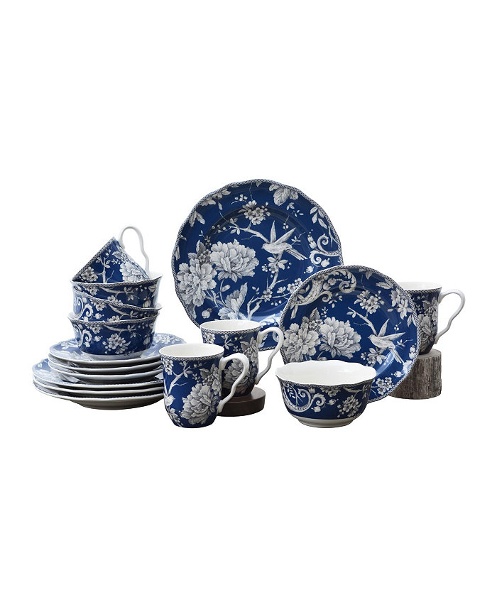 222 Fifth Adelaide Toile 16 Piece Dinnerware Set Service for 4