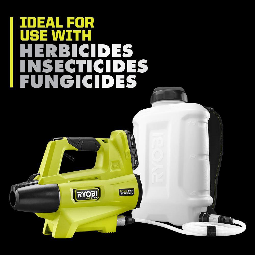 RYOBI ONE+ HP 18V Brushless Cordless 3 Gal. Backpack FoggerSprayer with 2.0 Ah Battery and Charger P2880