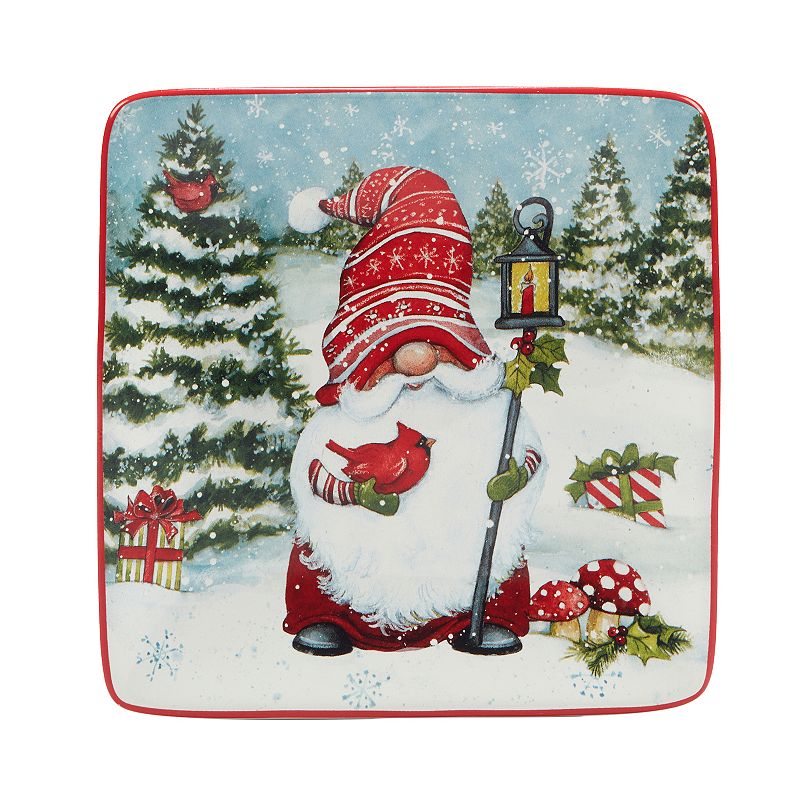 Certified International Set of 4 Christmas Gnomes Canape Plates