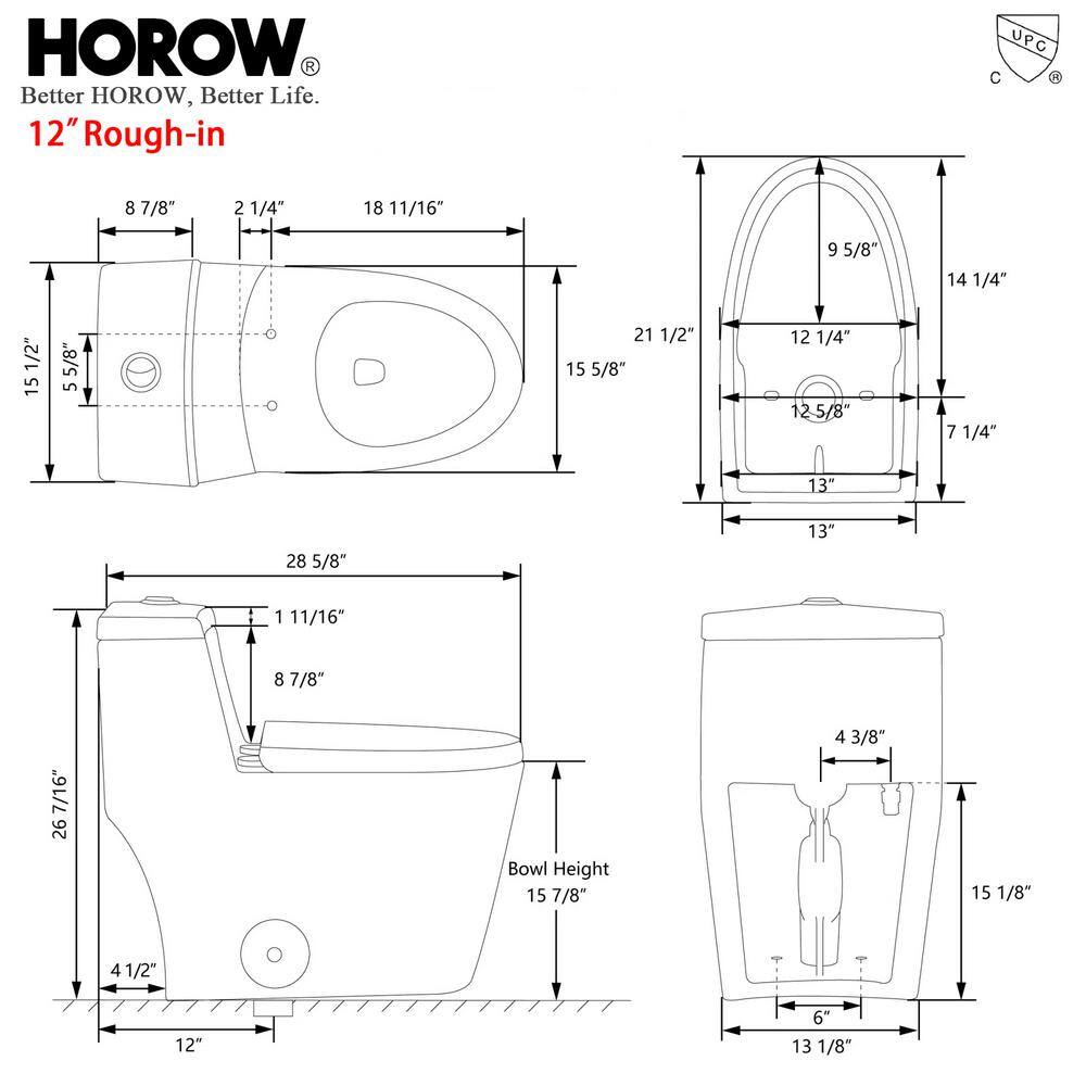 HOROW 1-piece 0.81.28 GPF Dual Flush Elongated Toilet in. Black Seat Included HR-0080B