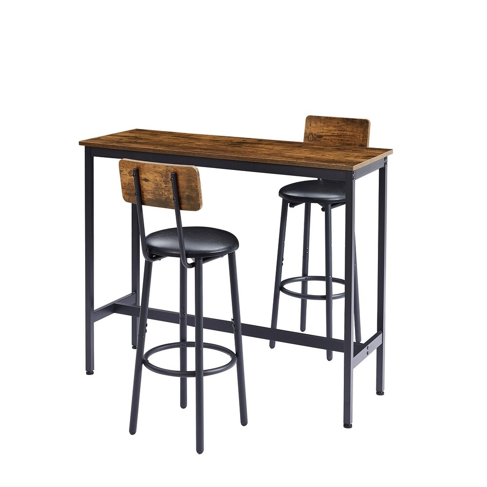 3pcs Industrial Style Bar Table Set with 2 PU Soft Seat Bar Stools