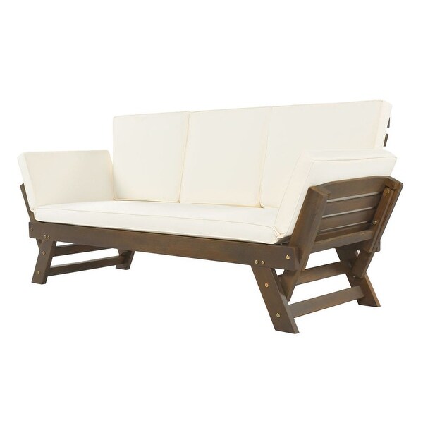 Outdoor Adjustable Patio Wooden Daybed Sofa Chaise Lounge with Cushions for Small Places