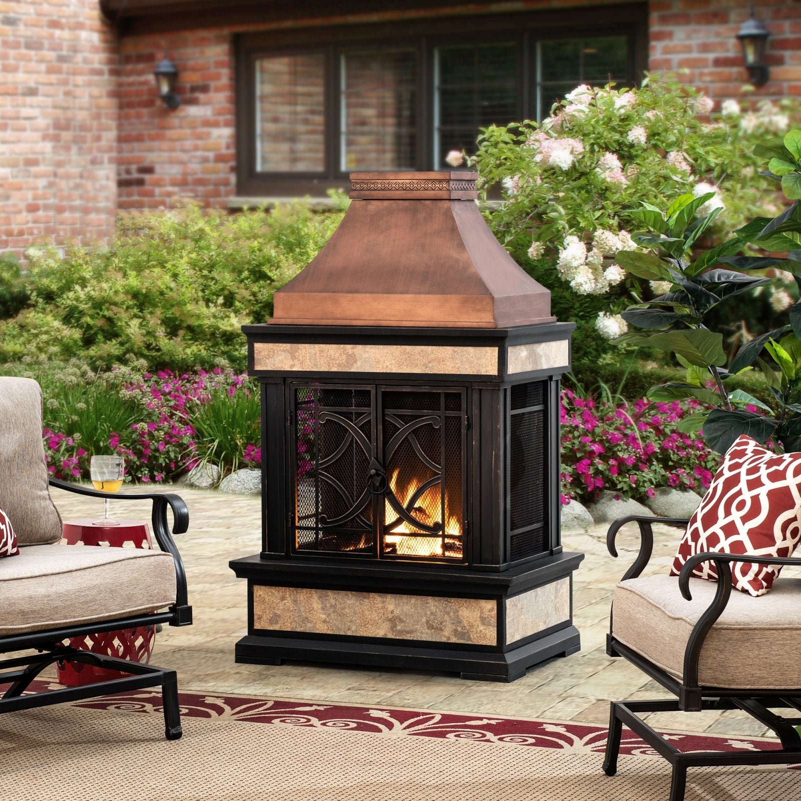 Heirloom Slate Fireplace-Black With Golden Brush