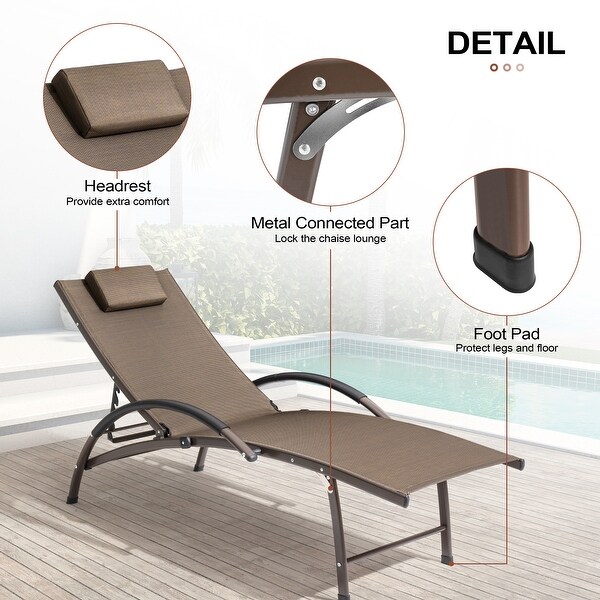 Crestlive Outdoor Adjustable Reclining Chaise Lounge Chair with Arms and Headrest，Aluminum or Steel Frame Options