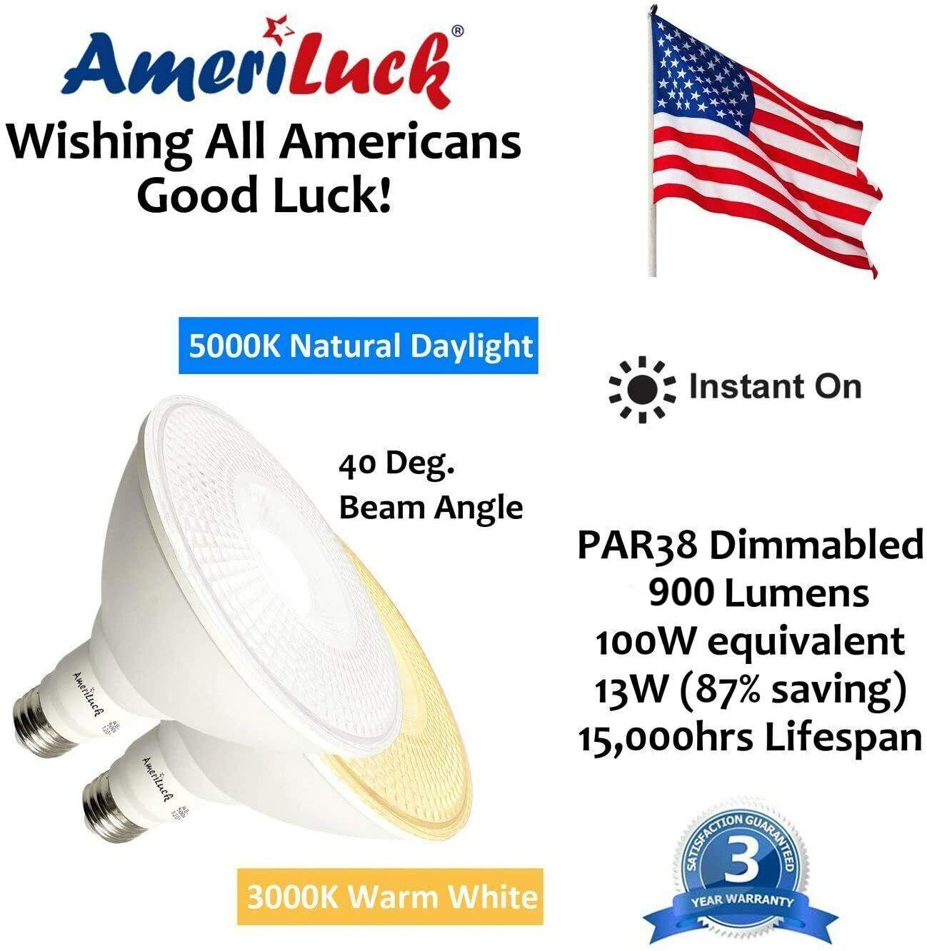 AmeriLuck 4 Pack PAR38 LED Flood Light Bulb 13W=90W 5000K Daylight Indoor/Outdoor， Non-Dimmable， 900Lumens