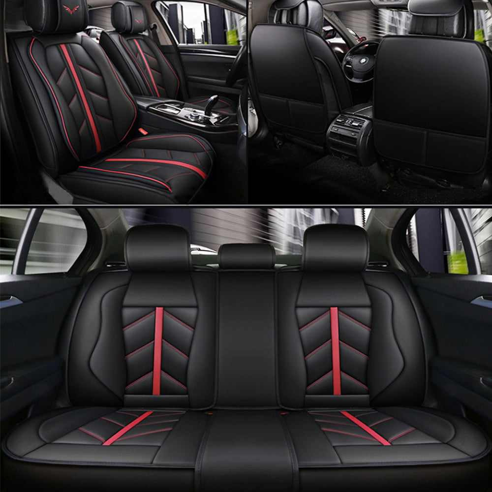 OTOEZ 5D Luxury Leather Car Seat Cover Full Set Front， Rear 5 Seats Protector Universal Fit