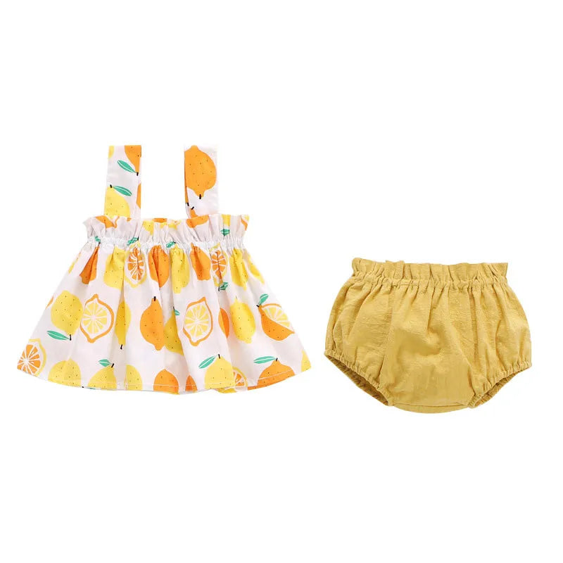 2Pcs/Set Summer Thin Newborn Baby Clothes For Girls Set Print Mini Dress And PP Shorts Infant Baby Clothing Outfit